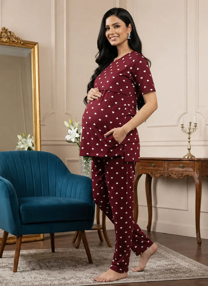 Heart Print Maternity & Feeding Co-Ord Set