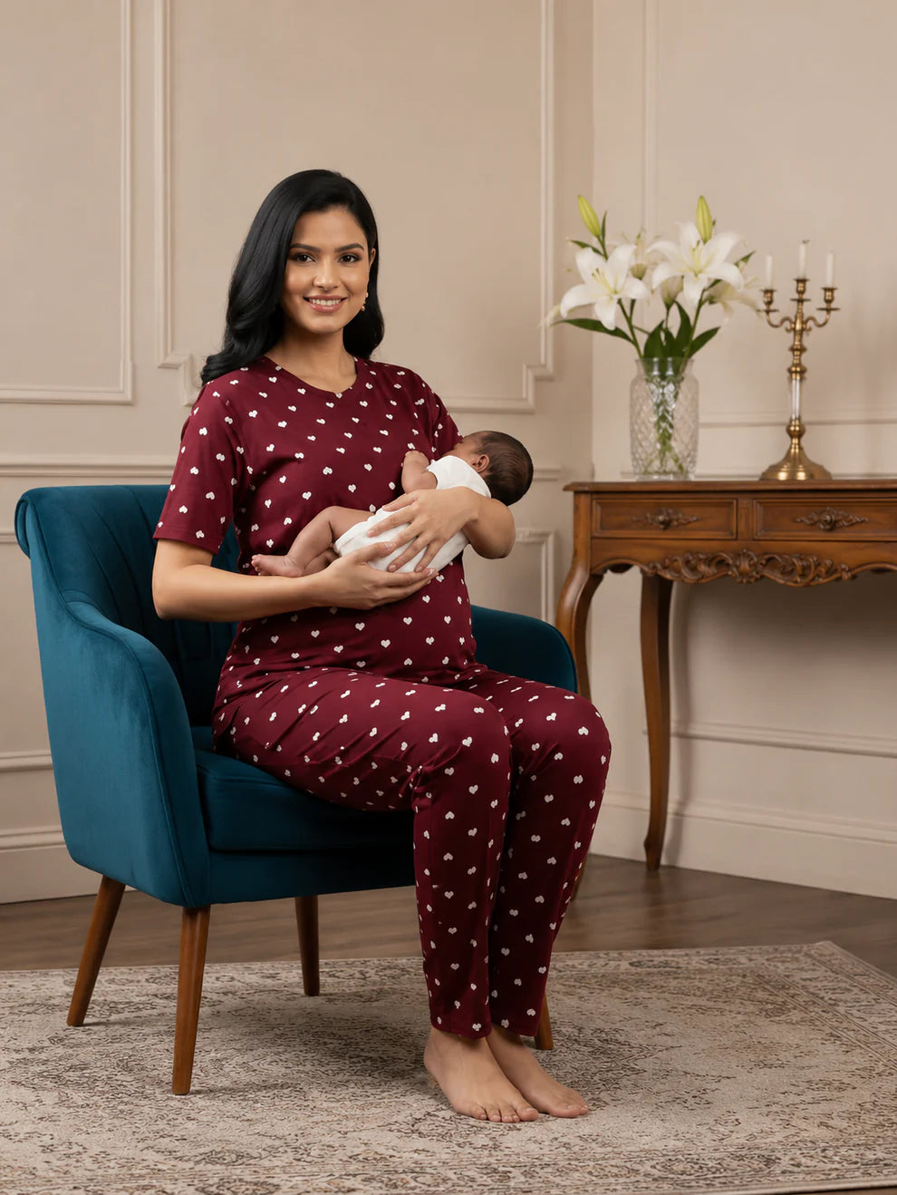 Heart Print Maternity & Feeding Co-Ord Set