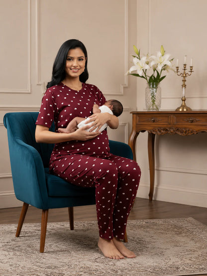 Heart Print Maternity & Feeding Co-Ord Set