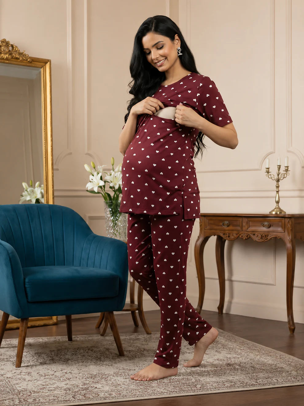 Heart Print Maternity & Feeding Co-Ord Set