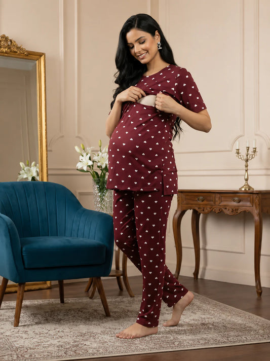 Heart Print Maternity & Feeding Co-Ord Set