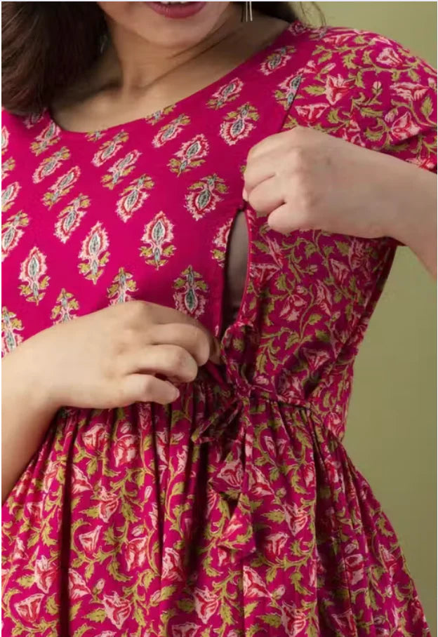 Floral Cotton Maternity & Feeding Gown