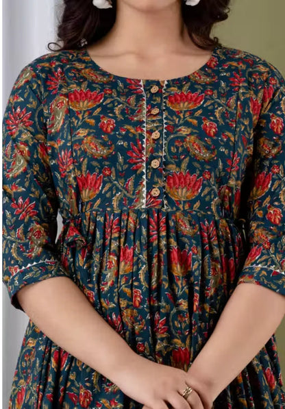 Pure Cotton Printed Maternity & Feeding Gown