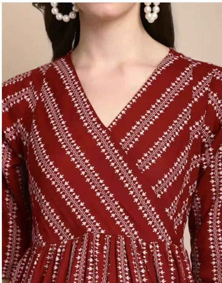 Maroon Cotton Maternity & Feeding Dress