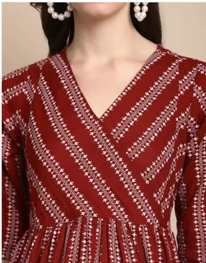 Maroon Cotton Maternity & Feeding Dress